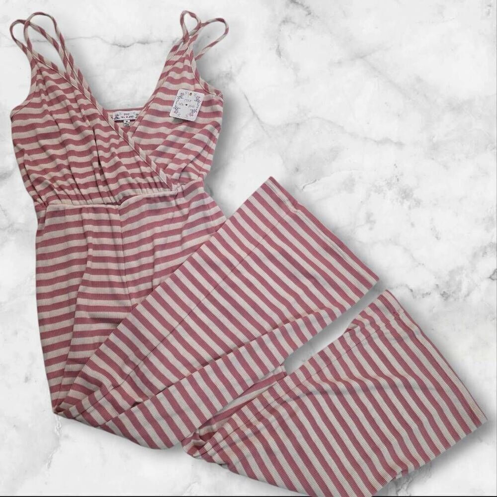 Poof New York Pink & White Stripe Jumpsuit Size Small